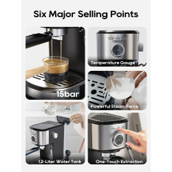 Máquina de café expresso HIBREW H5A: semiautomática, pressão e temperatura de 20 bar ...